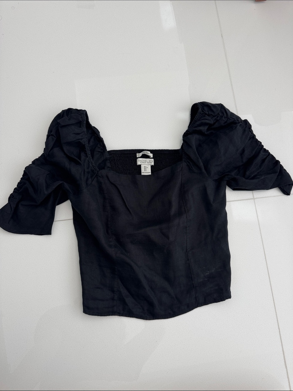 Rachel Zoe Black Square-Neck Puff Sleeve Crop Top
